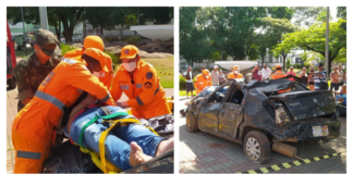 Simulação de socorro a acidente automobilístico é realizada na Praça da Matriz em Itaúna