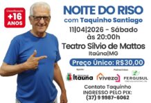 Noite do Riso com Taquinho Santiago acontece em Itaúna no dia 11 de abril